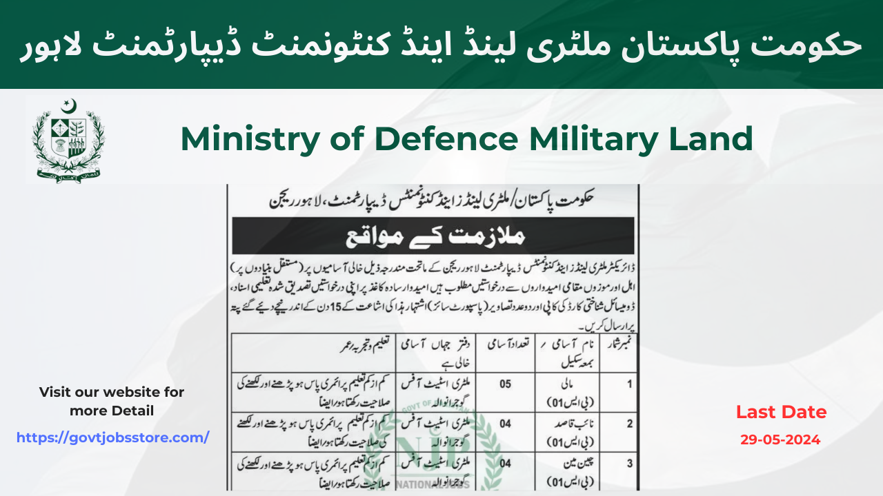Military Lands and Cantonment Department Jobs 2024